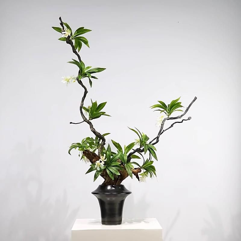 新中式创意仿真枯枝绿植盆景花艺样板房酒店茶室花架造景装饰摆件