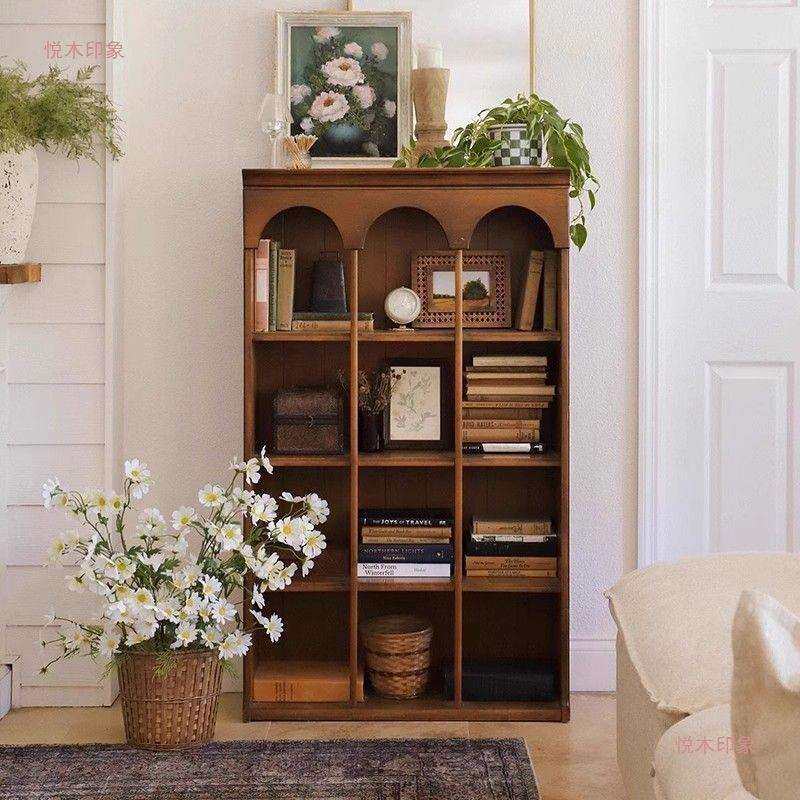 书柜法式复古实木客厅收纳展示柜小户型家用多功能落地储物柜其他