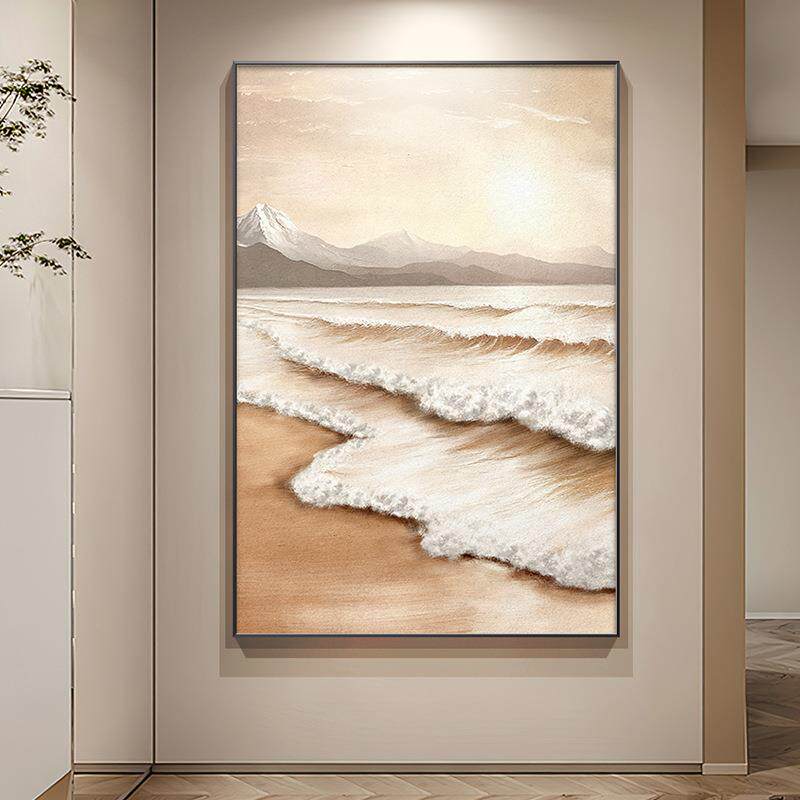高级感海浪玄关装饰画浮雕立体肌理感走廊过道挂画抽象客厅落地画