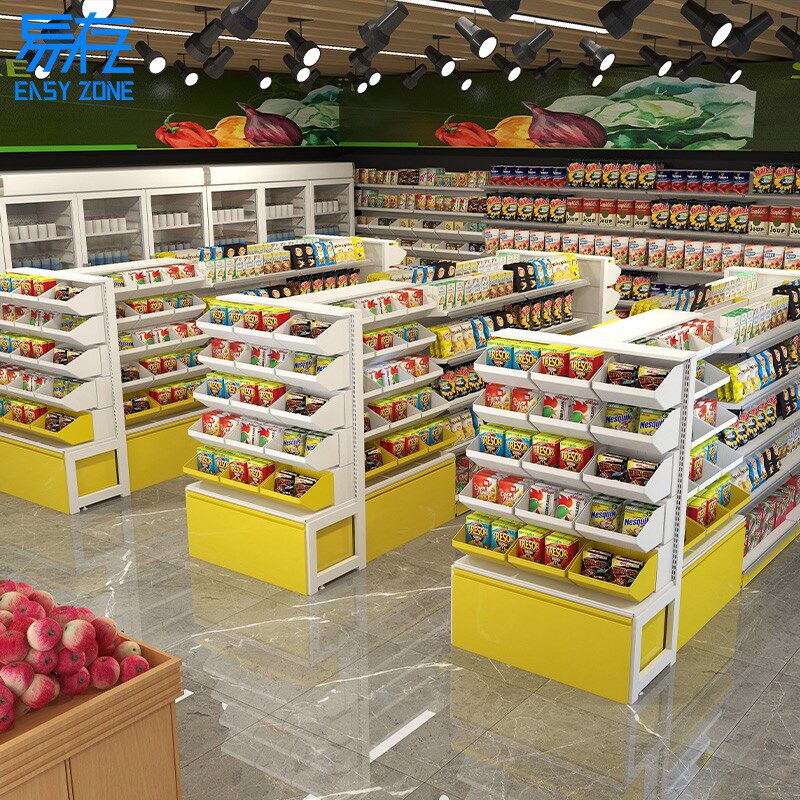 超市货架零食店货柜母婴店便利店食品货架单面钢木展示架