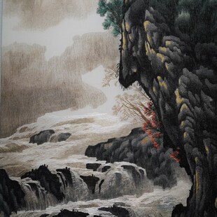 装 饰画新大河山玄关客厅风景挂画背景现代纯手工艺术品国画