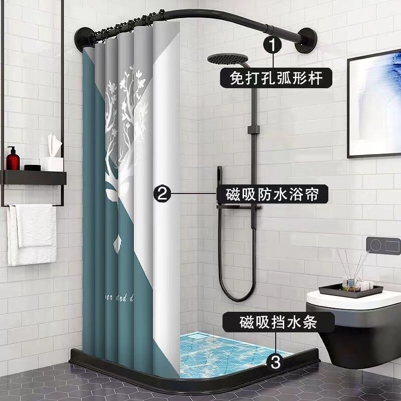 水布磁吸浴帘免打浴室帘挂帘挡水浴帘防水