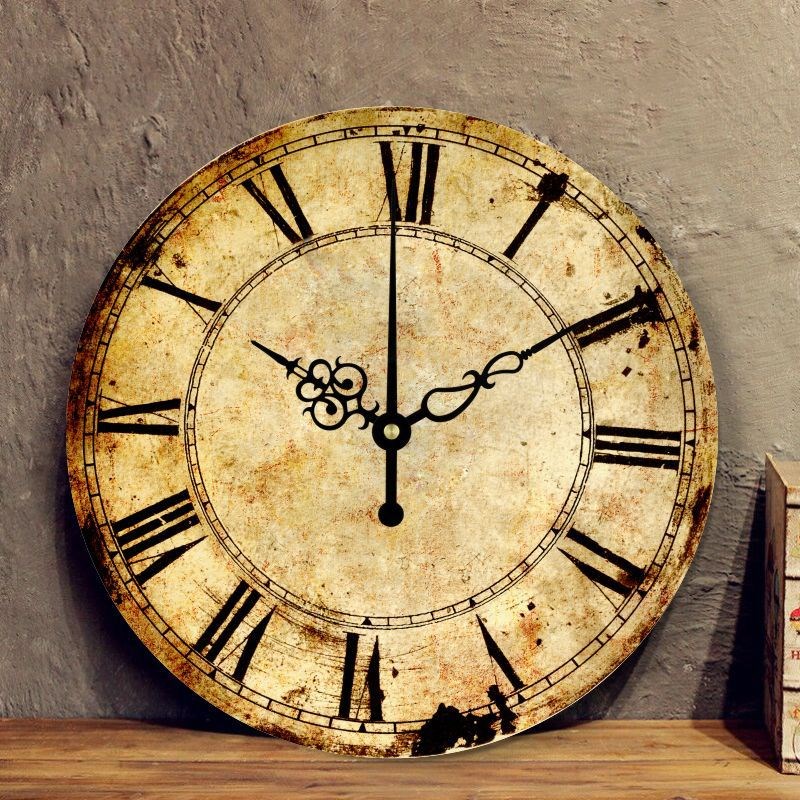 北欧创意复古挂钟装饰wall clock客厅墙钟圆形铁锈图案钟跨境762