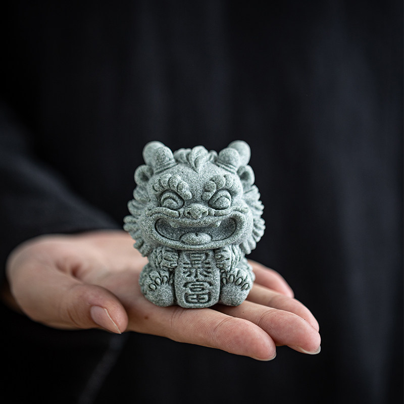 国潮风青砂石运暴富兽瑞兽麒麟爱鱼缸造景园艺饰品