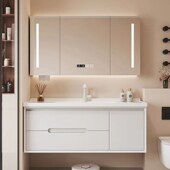 橡木烤漆浴室柜洗脸盆柜洗手池陶瓷一体盆洗漱台奶油风