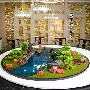 饰大圆桌中间创意摆设造景微景观 酒店餐桌电动转盘台包厢装