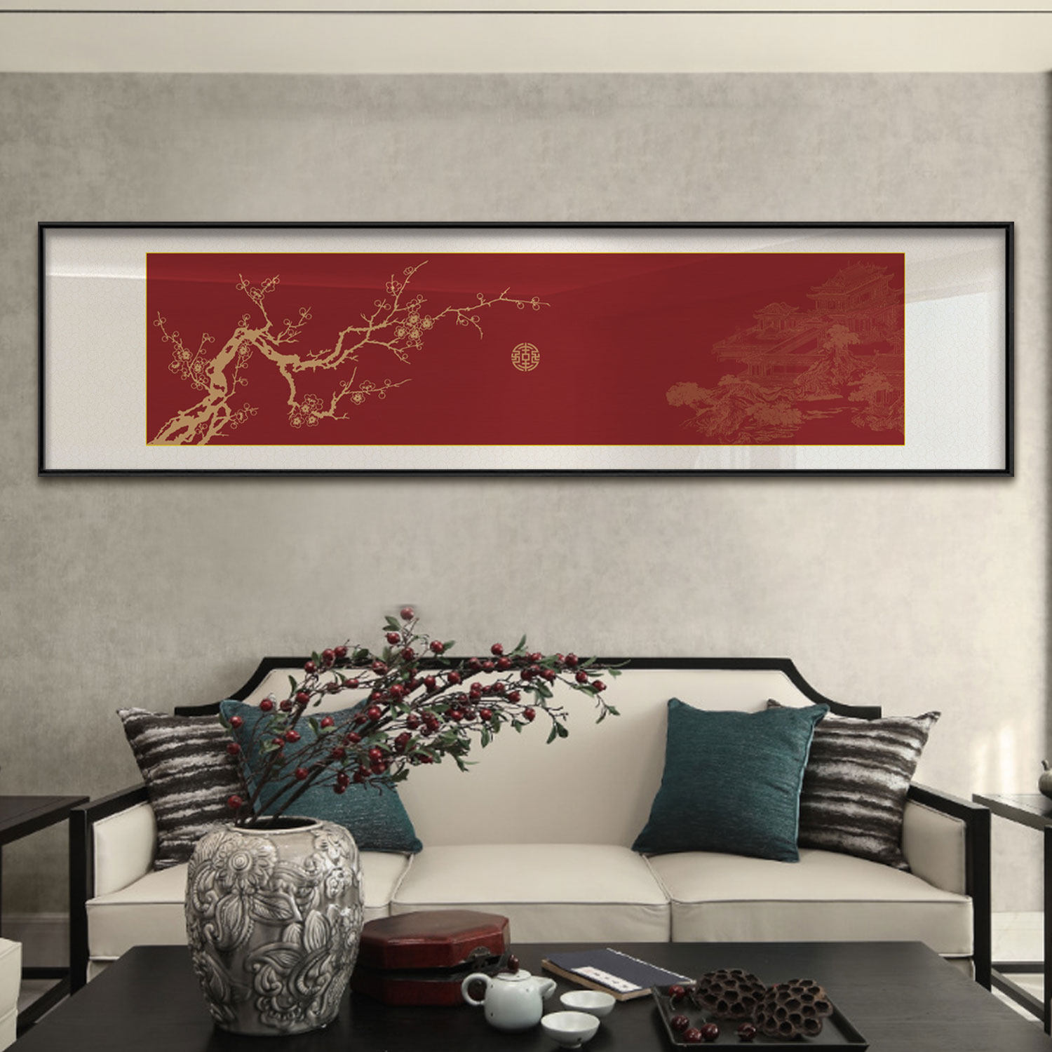 新梅兰竹菊茶室办公室饰画君子客厅沙发背景墙饰画