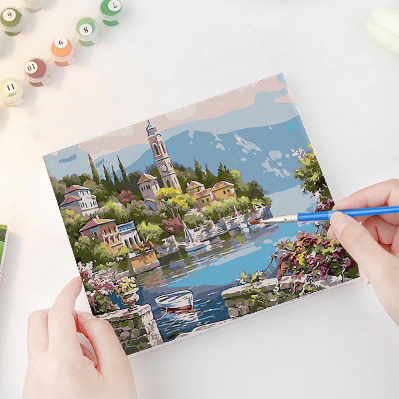 油画风景治愈解压手绘填色画油彩画画饰画