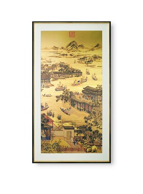 十二月令图新玄关卧室沙发背景墙山水画客厅铜板画