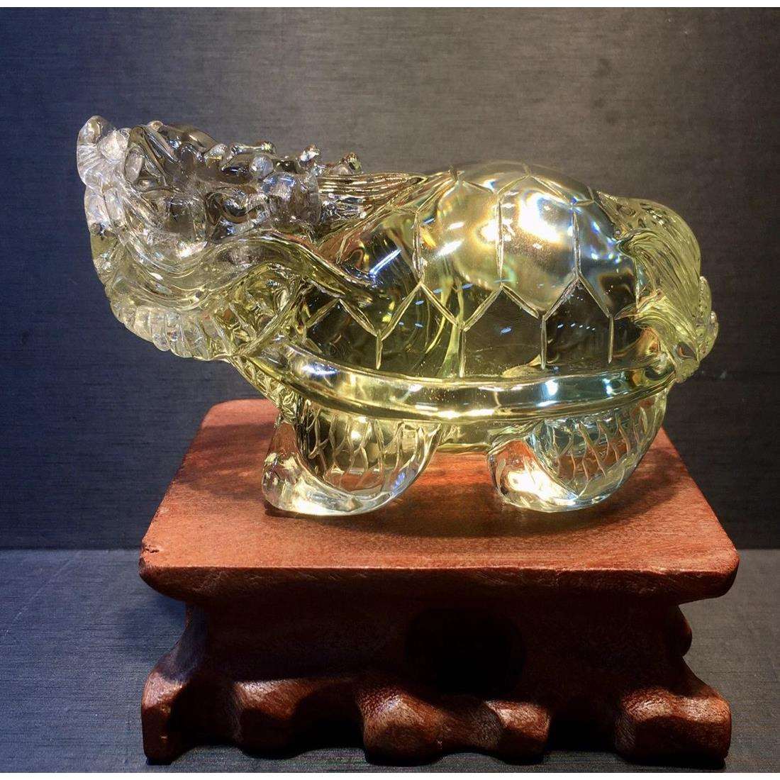 天然黄水晶龙龟摆件原石观赏石摆件晶体透亮犹如冰块龙龟家居摆设