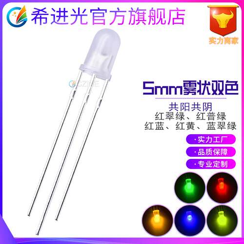f5雾状5mm红翠绿红普绿红蓝红黄蓝绿双色指示灯led灯珠发光二极管