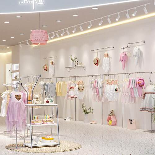 童装店专用不锈钢展示架上墙组合创意陈列架轻奢货架服装店挂衣架