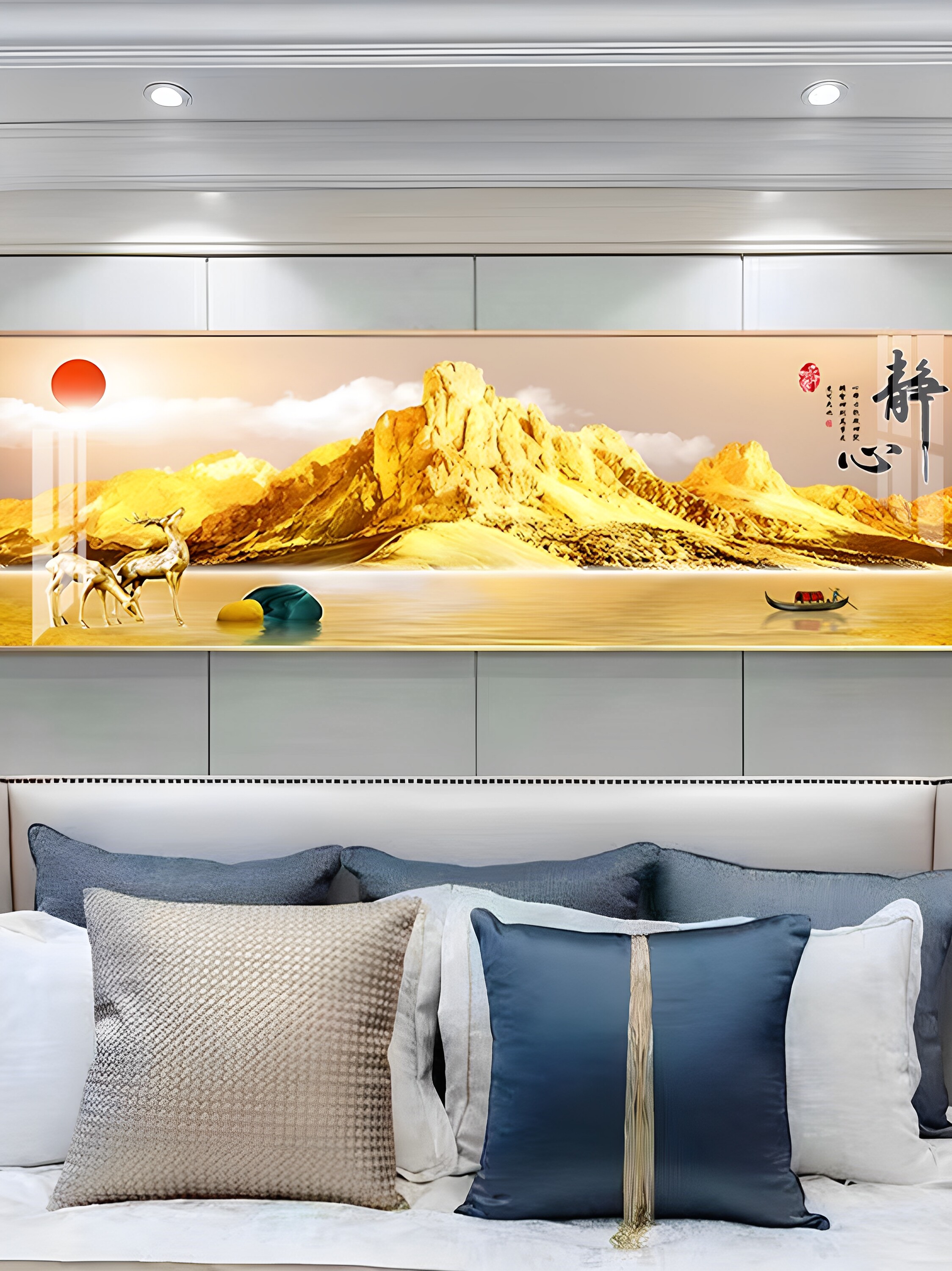 背靠金山床头装饰画主卧床头挂画高级感壁画静心床头背景墙装饰画