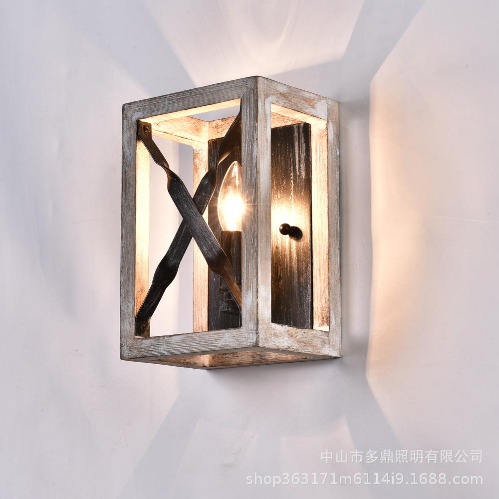 复古木头壁灯农舍风木墙壁灯过道灯跨境美式110v-230v源头厂家