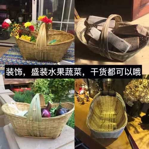 竹制品农家复古竹编鸡蛋篮子手提篮编织摘买菜收纳筐透气家用购物