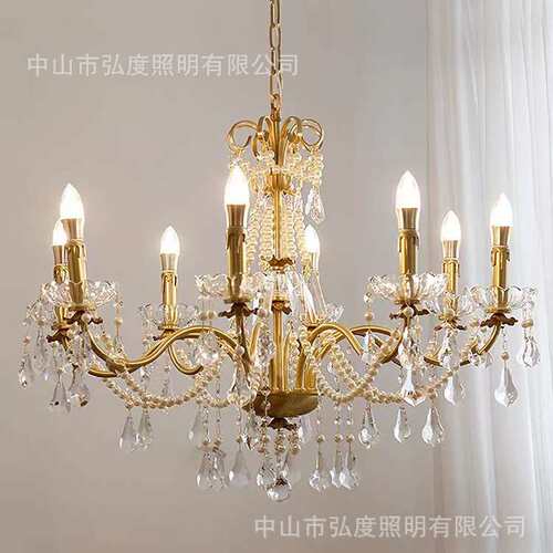 复古法式客厅餐厅全铜水晶吊灯欧式浪漫别墅复式楼卧室蜡烛水晶灯