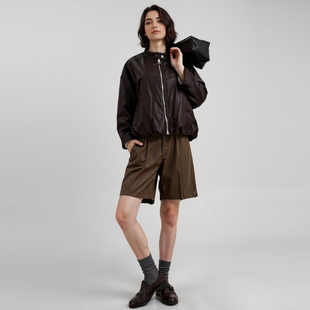 立领宽松夹克休闲时尚 COLOR 长袖 棕奢简意 羽绒皮衣5Y2033 POEM