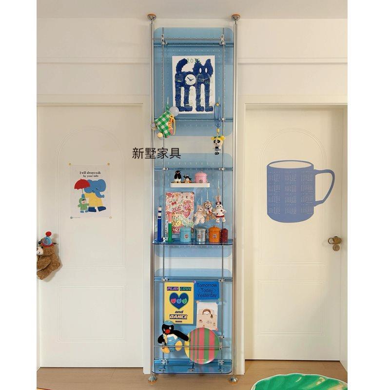 浅蓝顶天立地奶油风置物架铝型材展示架客厅家用收纳多功能架轻奢