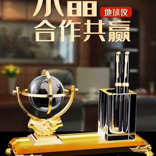 饰品书房笔筒家居摆设领导开业礼品 创意办公室桌面摆件高档水晶装