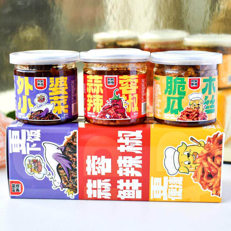 时鲜联萌蒜蓉辣椒脆木瓜丝外婆小菜瓶装下饭酱拌饭酱湖南下饭菜
