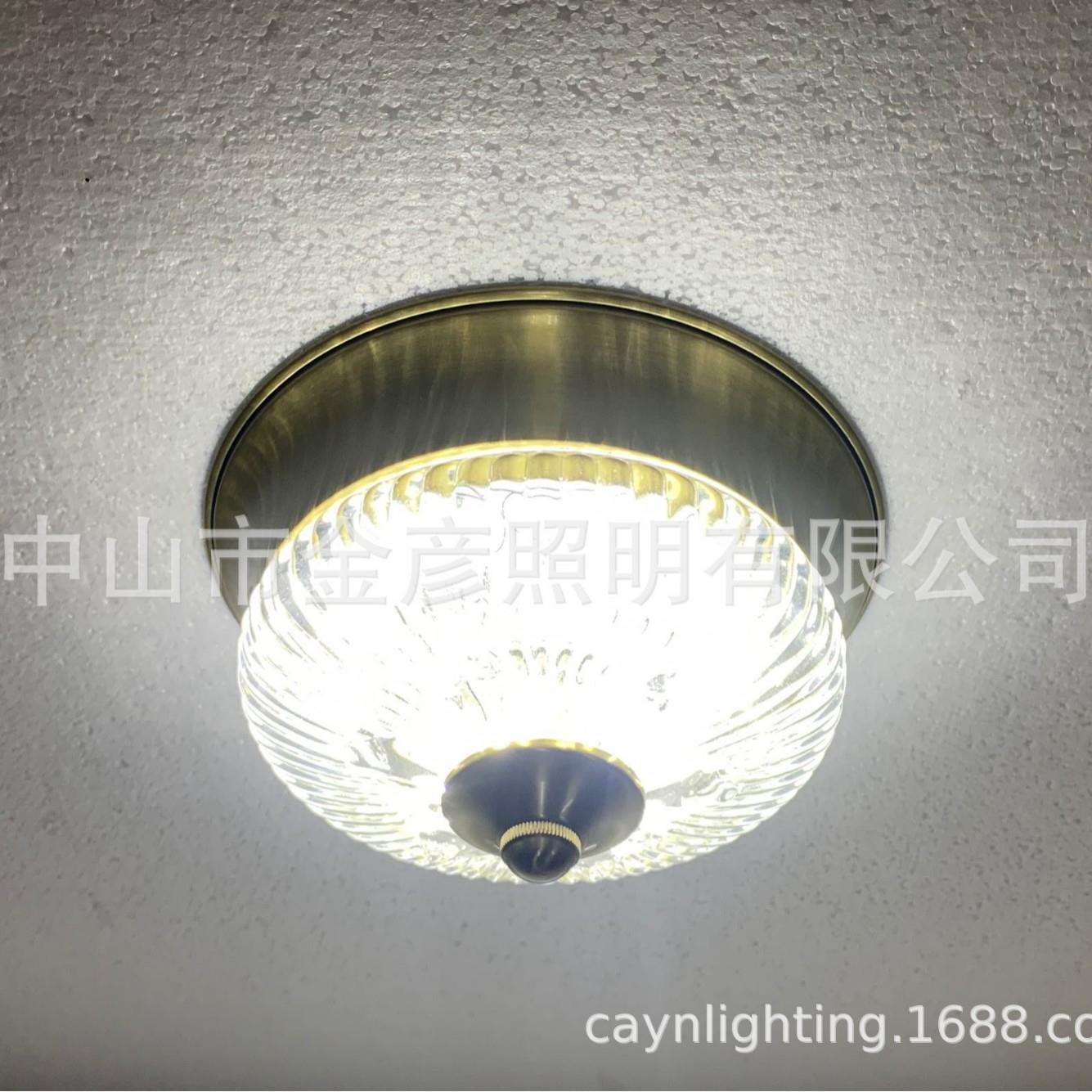 全铜轻奢LED吸顶灯三色变光高亮节能美式餐厅厨卫门厅入户阳台灯