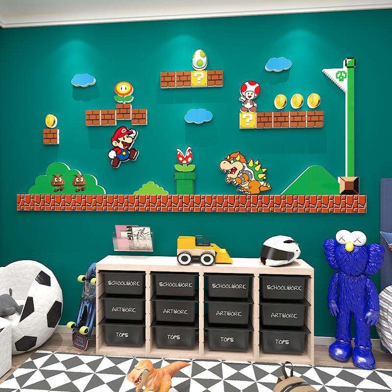 大莅马里奥墙面男孩立体儿童房间布置墙贴纸卧室床头装饰画改造小