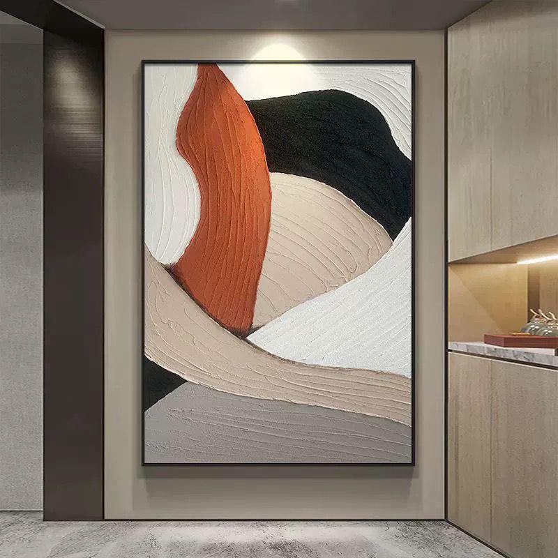 手绘油画橙色暖色调客厅装饰画砂岩立体厚肌理画现代抽象玄关入户