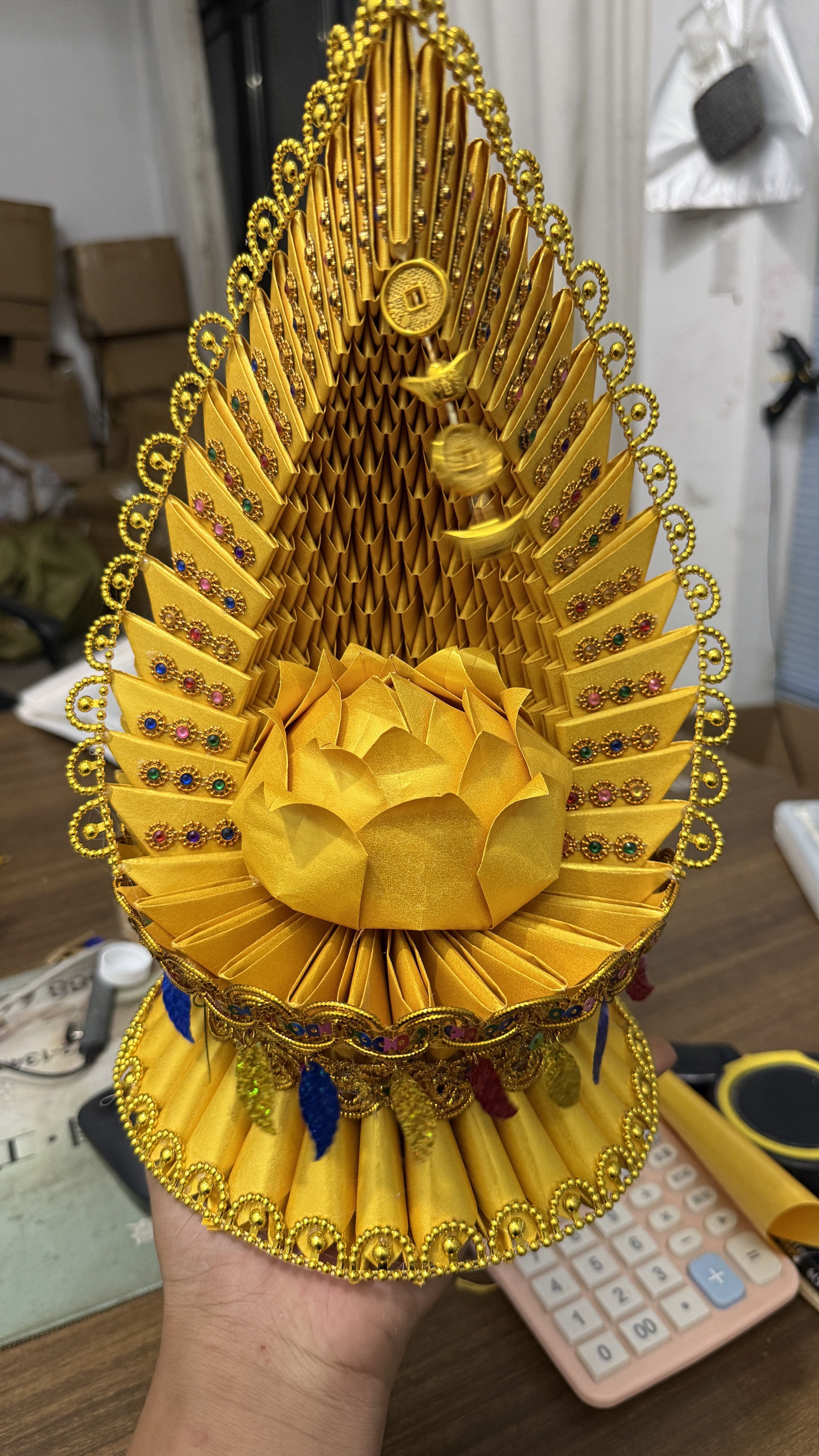 金色鎏金纸福钱手工制作传统民俗成品纸折DIY中秋背靠金山材料包