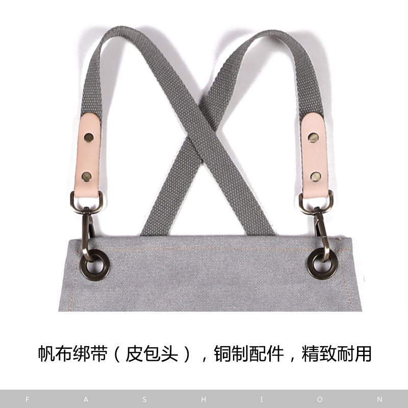 全棉加厚帆布围裙印咖啡师奶茶店美甲艺男女工作服