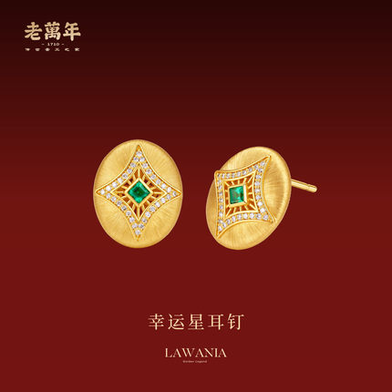 老万年黄金手工古法金耳饰幸运星耳环足金钻石耳钉