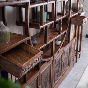 中式实木菠萝格木博古架多宝阁书架展示架酒架隔断玄关柜客厅新款