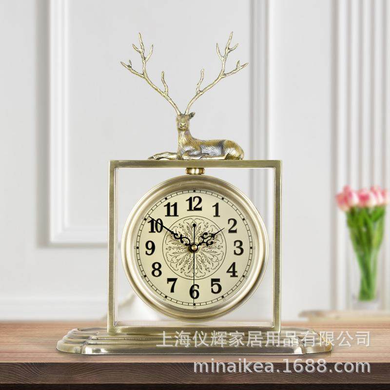 欧式客厅装饰座钟美式创意鹿头个性时钟表桌面摆件静音金属钟,农机/农具/农膜,其它农用工具,淘宝优惠券,粉丝福利购,淘宝优惠卷