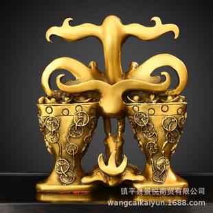 纯铜名利双收摆件左右逢金客厅桌面装饰品吉祥如意金钱元宝鸟瑞兽