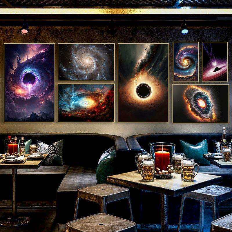 太空宇宙星球主题酒吧KTV氛围感装饰画科幻黑洞电竞酒店房间挂画