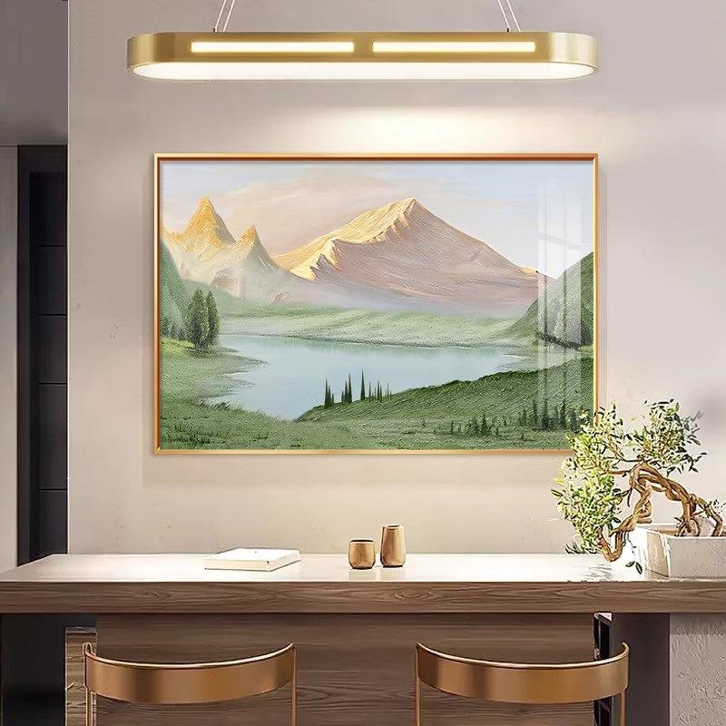 青山绿水餐厅装饰画轻奢高级感风景油画山水画吃饭厅挂画壁画单幅