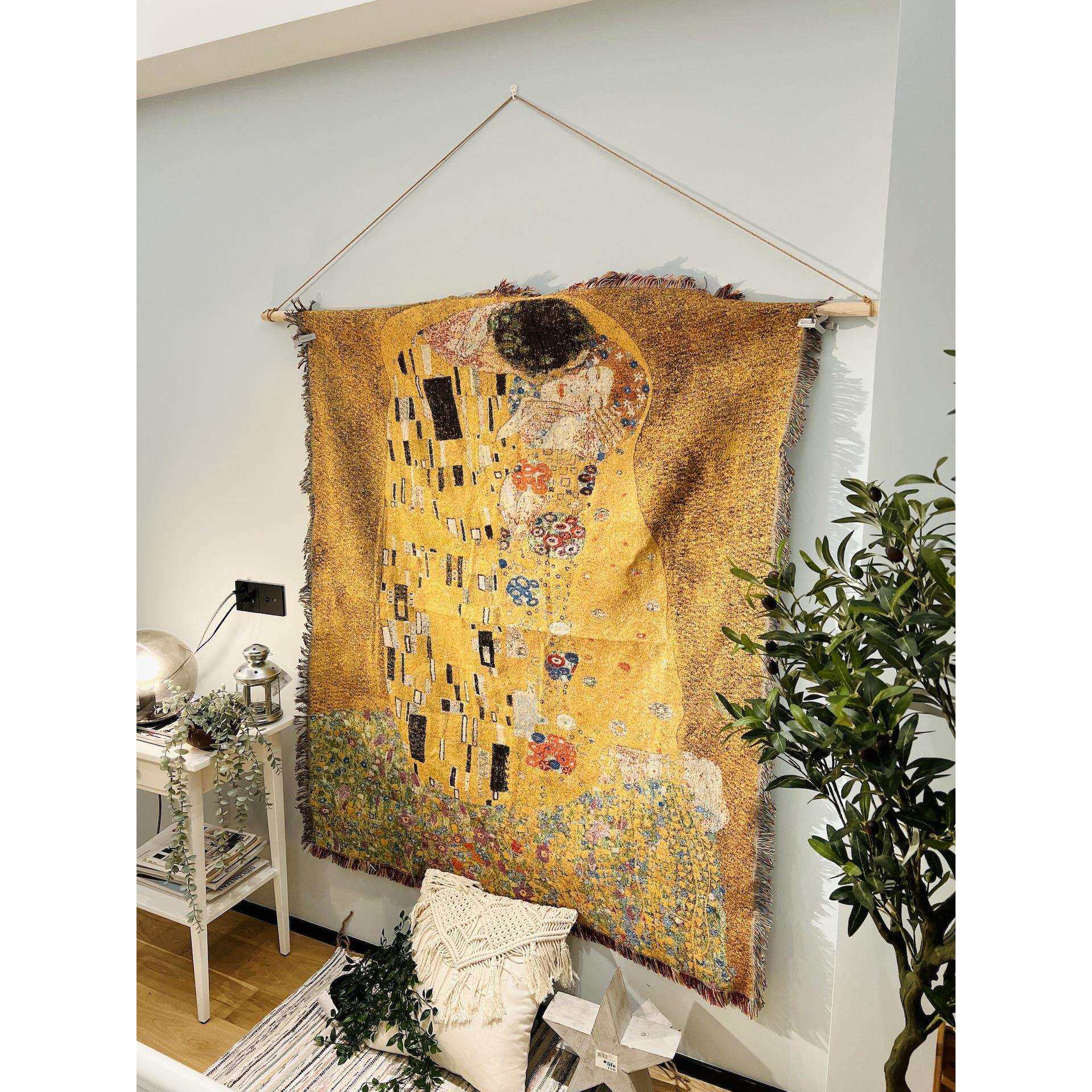 克里姆特复古抽象油画毯 中古艺术挂毯卧室床头墙面装饰毯 沙发毯