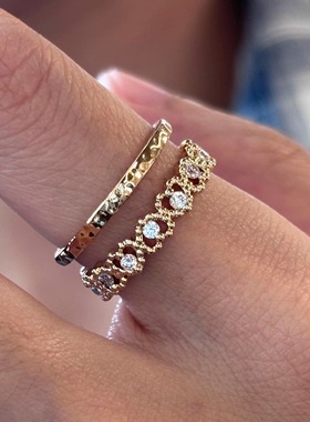 锤纹戒指18k厚镀金进口法式小众