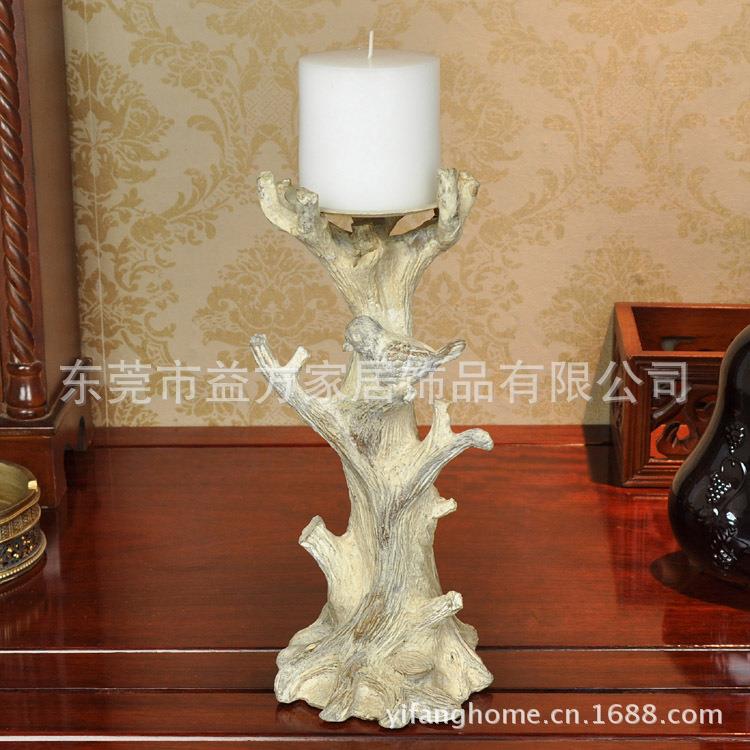 欧美仿古小鸟站树枝烛台 客厅/餐厅特色装饰摆件 美式树脂工艺品