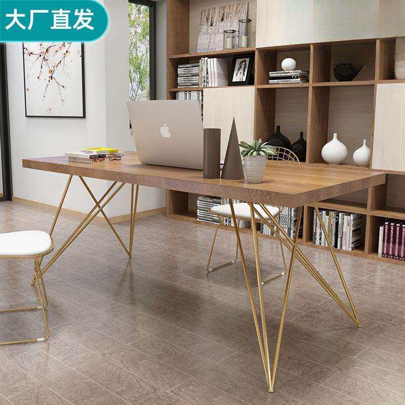 美式工业风实木办公桌现代简约家用简易书桌学生写字桌台式电脑桌