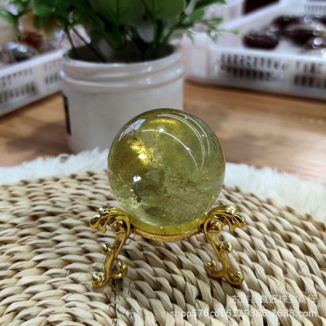 天然黄水晶球摆件 原石打磨水晶球 家具办公装饰摆件 消磁水晶球