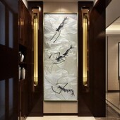 新珐琅彩装 饰画竖鸟玄关走廊过道挂画书房茶室壁画竹子画