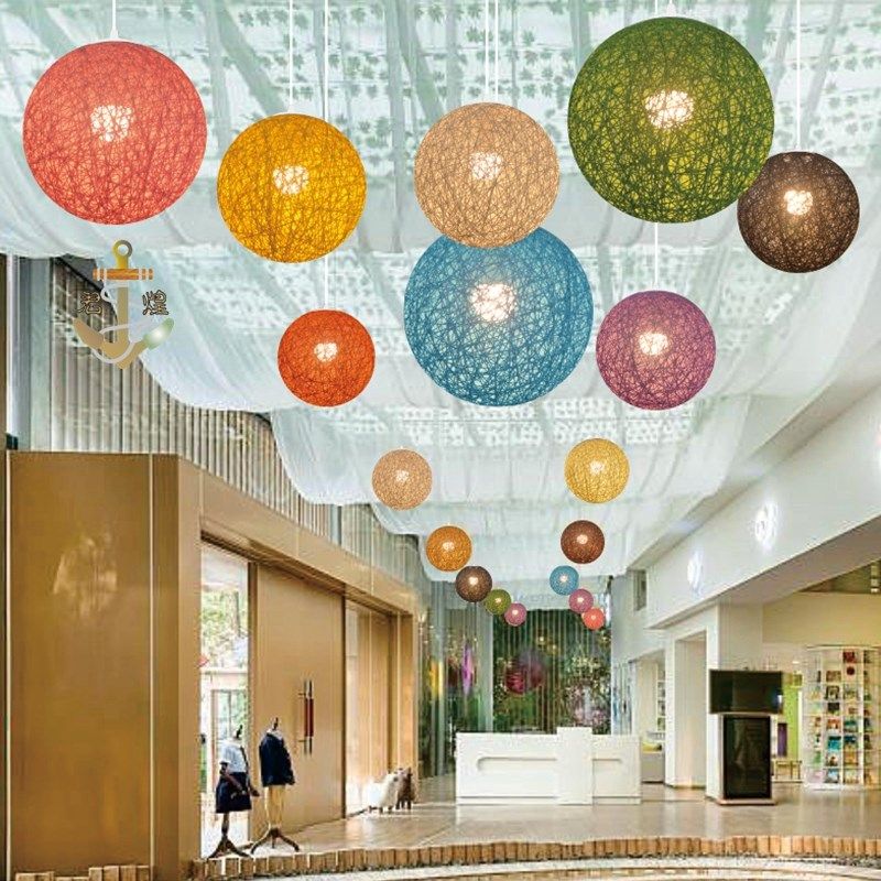 麻球吊灯个性创意灯吧台球形商场艺术工程装饰藤艺麻绳圆球灯,家装灯饰光源,餐厅吊灯,淘宝优惠券,粉丝福利购,淘宝优惠卷