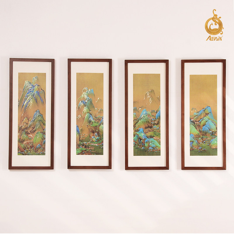 铜雕画千里江山竖幅挂画饰画玄关画壁画风景客厅山水画