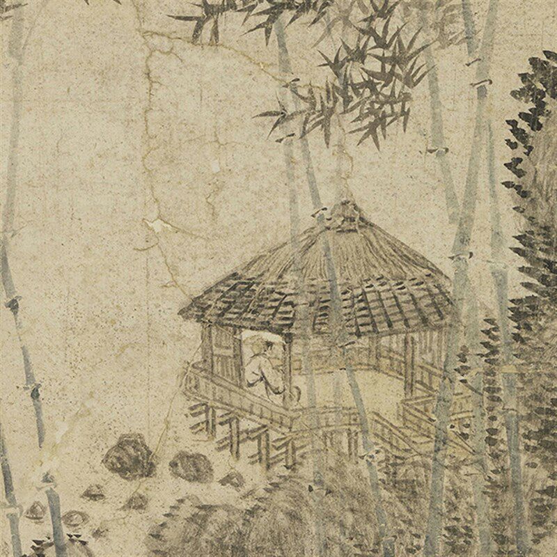 王蒙修竹远山图客厅中堂挂画玄关茶室水墨山水装饰画