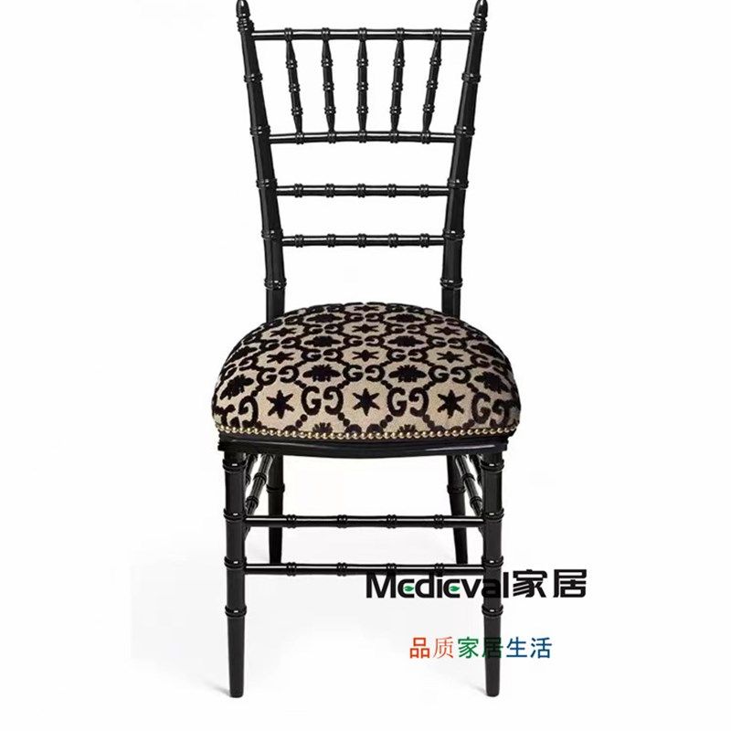 中古法式提竹雕实木单复古设计师艺术餐椅梳妆椅