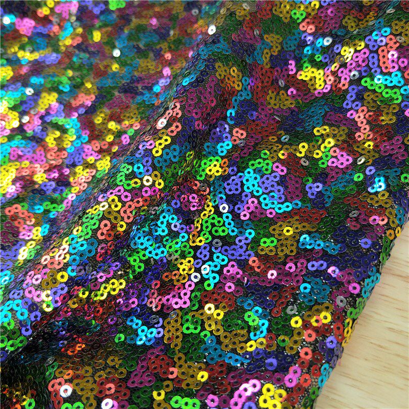 足米七彩网纱彩色亮片布料炫彩儿童节演出服婚纱室内装饰面料
