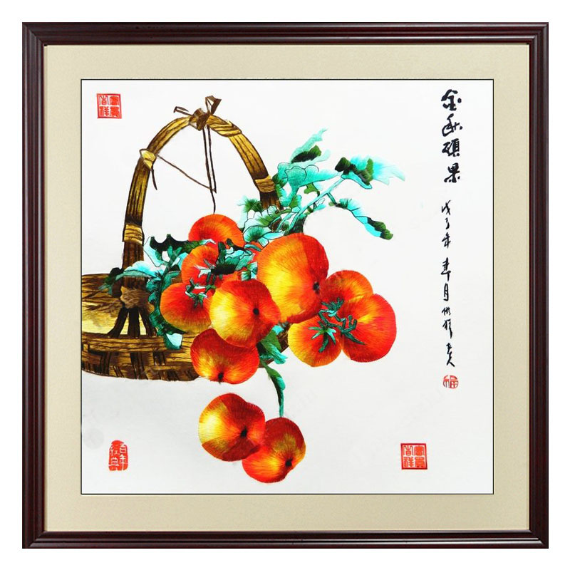 苏绣纯真丝成品柿子客厅挂画餐厅装饰家庭现代玄关 事事如意刺绣图片