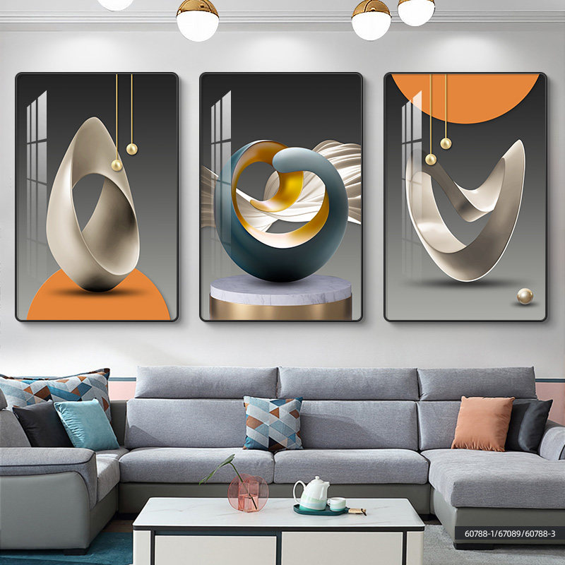 现代客厅装饰画沙发背景墙免打孔挂画楼梯口三联画卧室画壁画