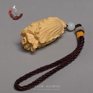 小叶黄杨木 实木精致白菜木雕把玩挂件手把件雕刻工艺品百财吊坠