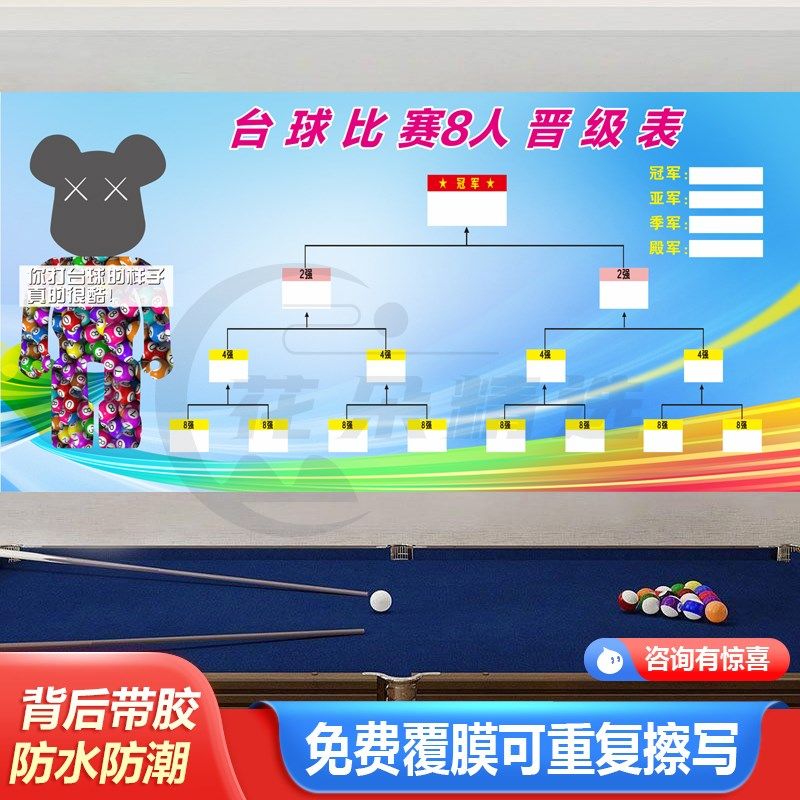 人数比赛败制晋级表排名榜桌球室台球厅俱乐部斯诺海报画